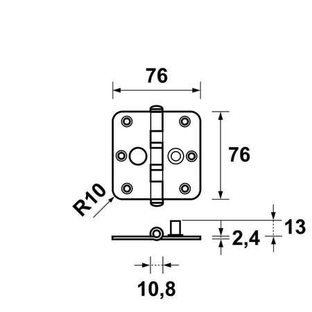 AXA Veiligheidsscharnier Kogellager Ronde Hoek RVS 76x76mm SKG2-759023
