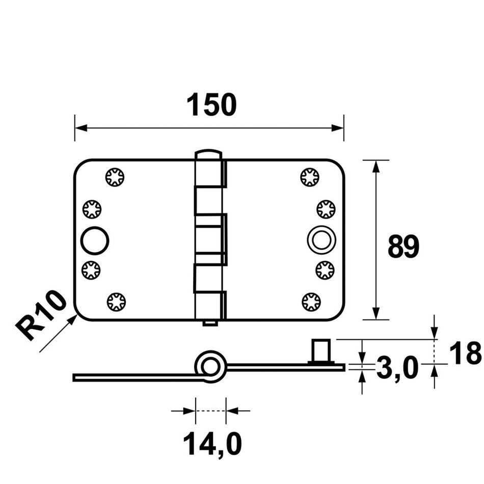 AXA Veiligheidsscharnier Smart Schijflager Ronde Hoek RVS 150x89mm SKG3-759026