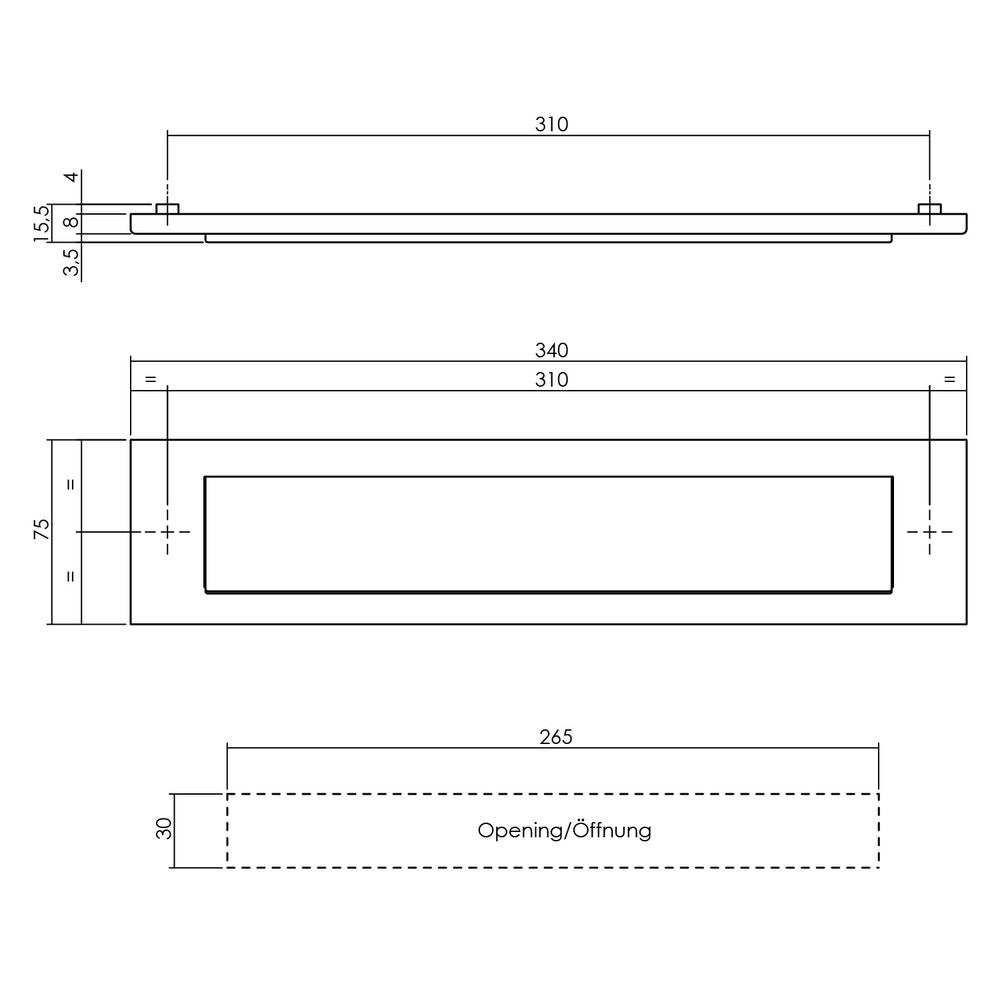 Intersteel Briefplaat Rechthoekig Met Klep/Regenrand 340x80mm h.o.h. 310mm RVS-759054