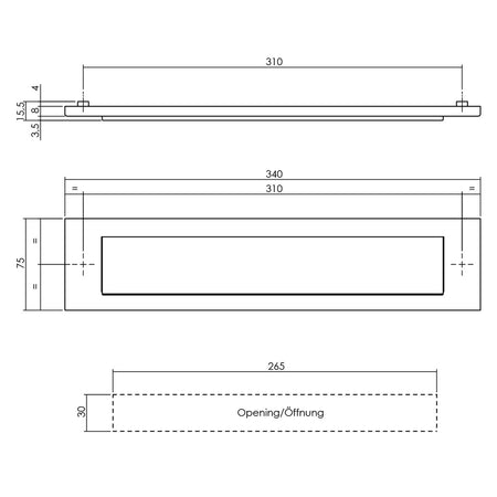 Intersteel Briefplaat Rechthoekig Met Klep/Regenrand 340x80mm h.o.h. 310mm RVS/Zwart-759067