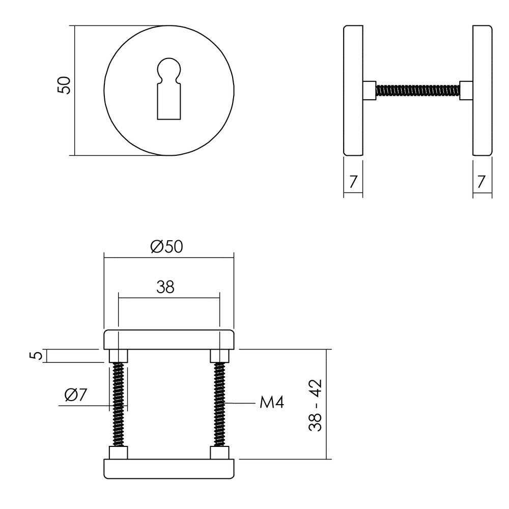 Intersteel Sleutelplaatjes diam. 50x7mm + 7mm Nokken alu Zwart-759090