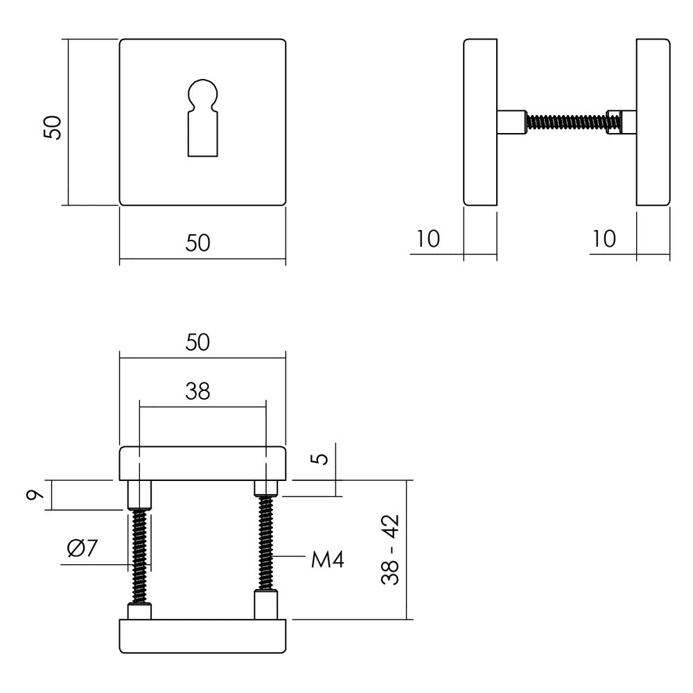 Intersteel Rozet Met Sleutelgat 50x50x10mm + 7mm Nokken Zwart-759098
