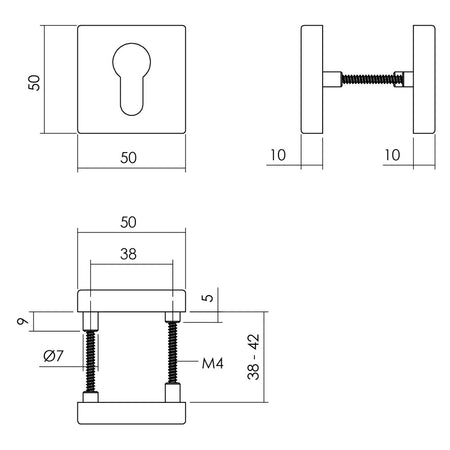 Intersteel Rozet Met Profielcilindergat 50x50x10mm + 7mm Nokken Zwart-759100