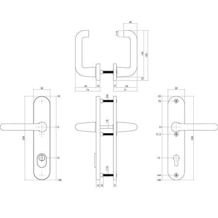Intersteel SKG3 Veiligheidsbeslag Ovaal Kruk/Kruk Geveerd PC72mm Met UTB Aluminium Zwart-759106