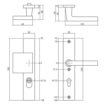 Intersteel SKG3Veiligheidsbeslag Rechthoekig Greep/Kruk Geveerd PC72mm Met UTB Aluminium-759111