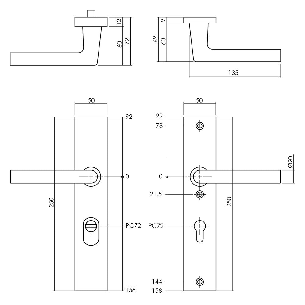 Intersteel SKG3 Veiligheidsbeslag Rechthoekig Kruk/Kruk Geveerd PC72mm Met UTB Aluminium Zwart-759116
