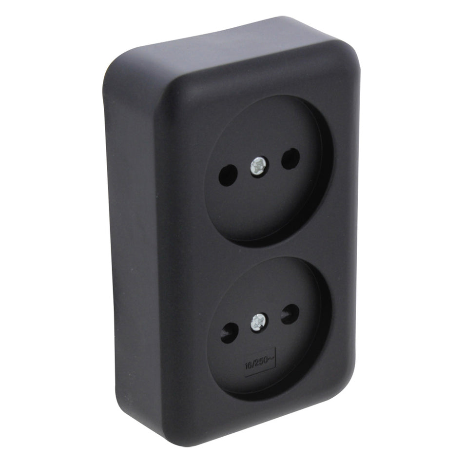 Q-Link Contactdoos Opbouw 2-Voudig Kinderbeveiliging Zwart-759619