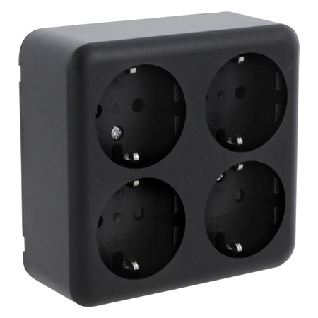 Q-Link Contactdoos Opbouw 4-Voudig Randaarde Zwart-759622