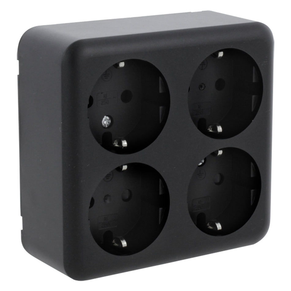 Q-Link Contactdoos Opbouw 4-Voudig Randaarde Zwart-759622
