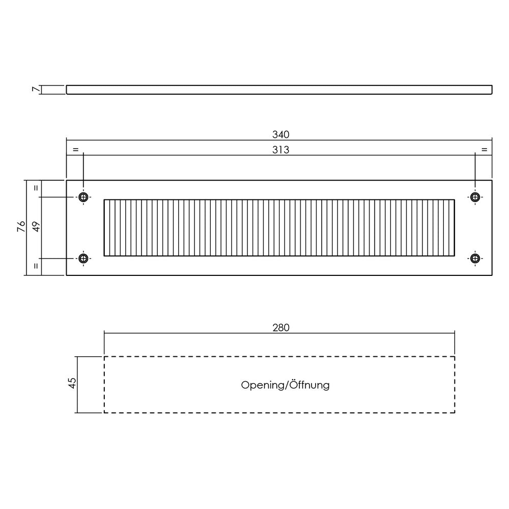 Tochtwering Rechthoek 340x76mm RVS/Zwart-759685
