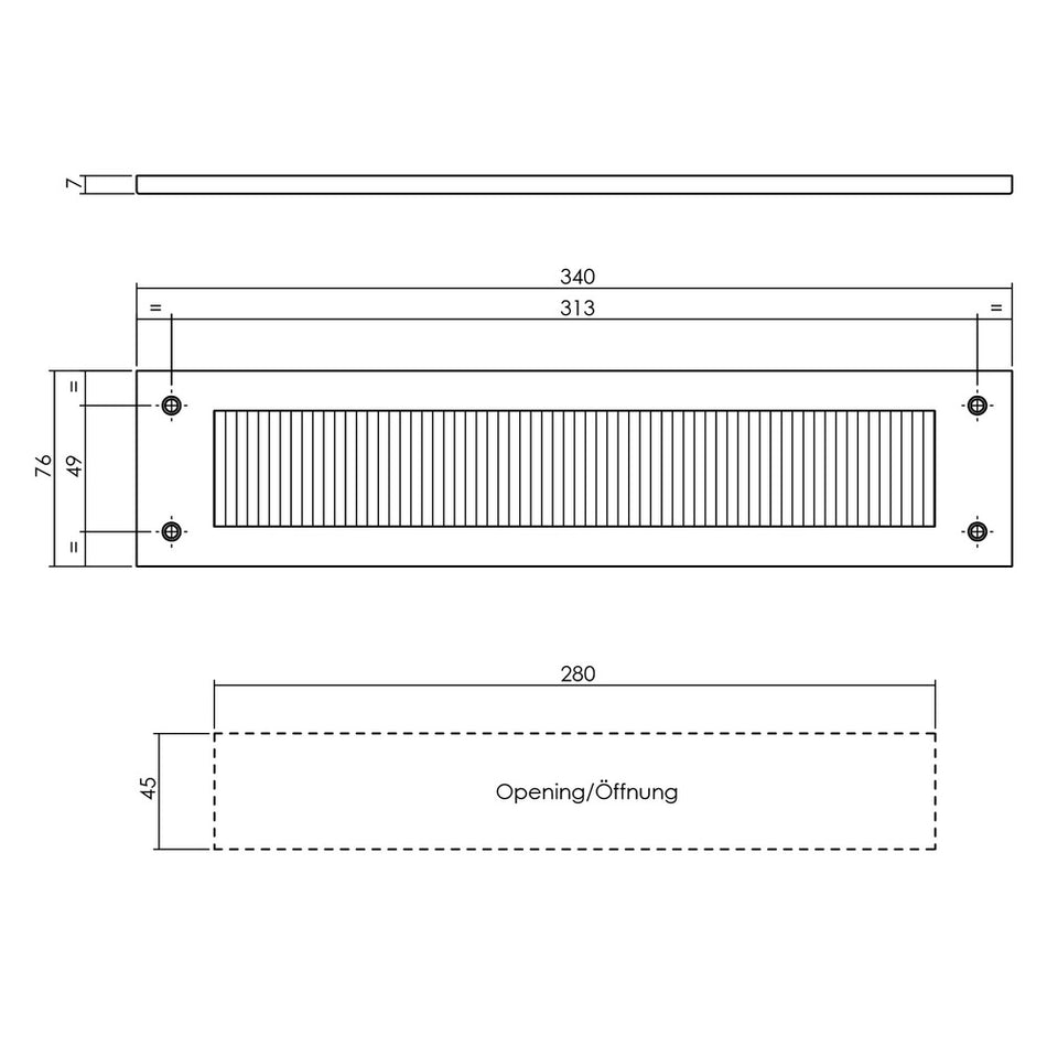 Tochtwering Rechthoek 340x76mm RVS/Zwart-759685