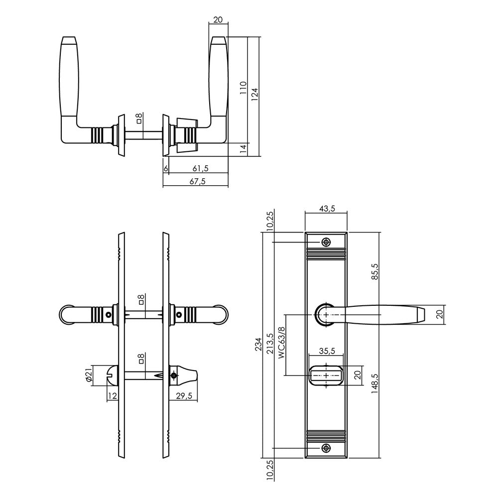Intersteel Deurkruk Ton Basic Met schild Groef 235x43x5mm WC63/8mm Mat Nikkel/Ebbenhout-759694