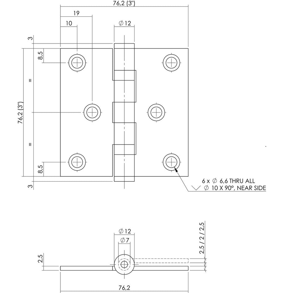 Intersteel Kogellagerscharnier Recht 3inch 76x76x25 Zwart-759695