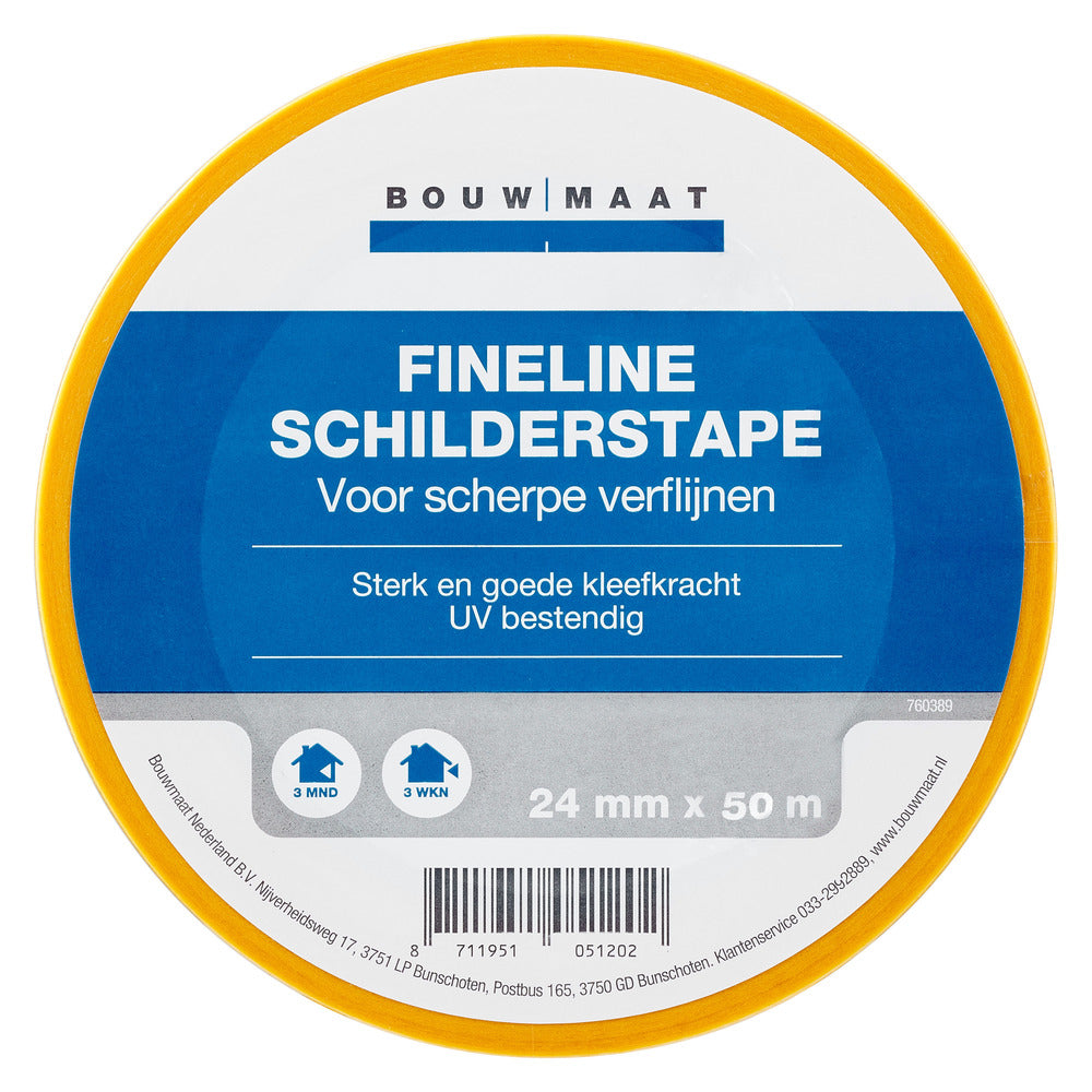 Bouwmaat Schilderstape Fineline Geel 24mm x 50m-760389