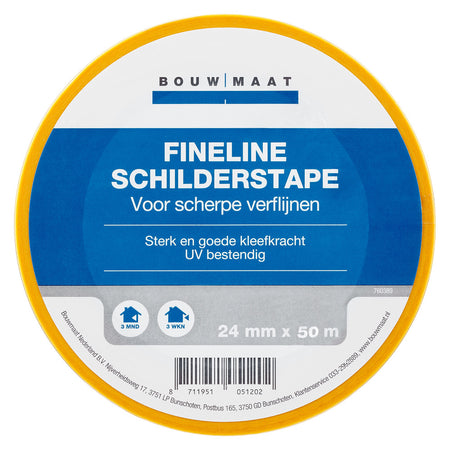 Bouwmaat Schilderstape Fineline Geel 24mm x 50m-760389
