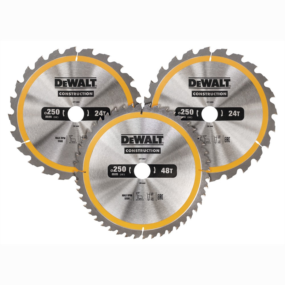 DeWALT Zaagbladen, CZB 3 pack 250x30mm : 2x DT1956-QZ + 1x DT1957-QZ-760571