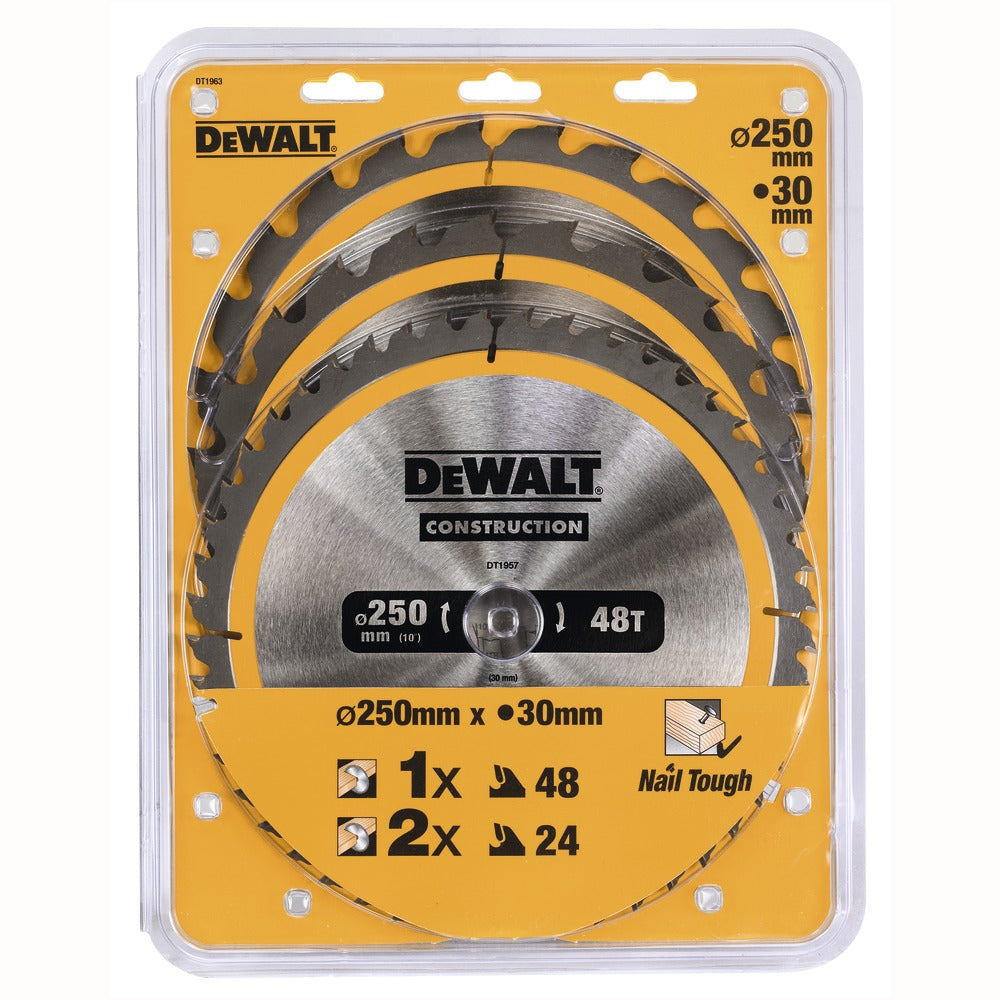 DeWALT Zaagbladen, CZB 3 pack 250x30mm : 2x DT1956-QZ + 1x DT1957-QZ-760571