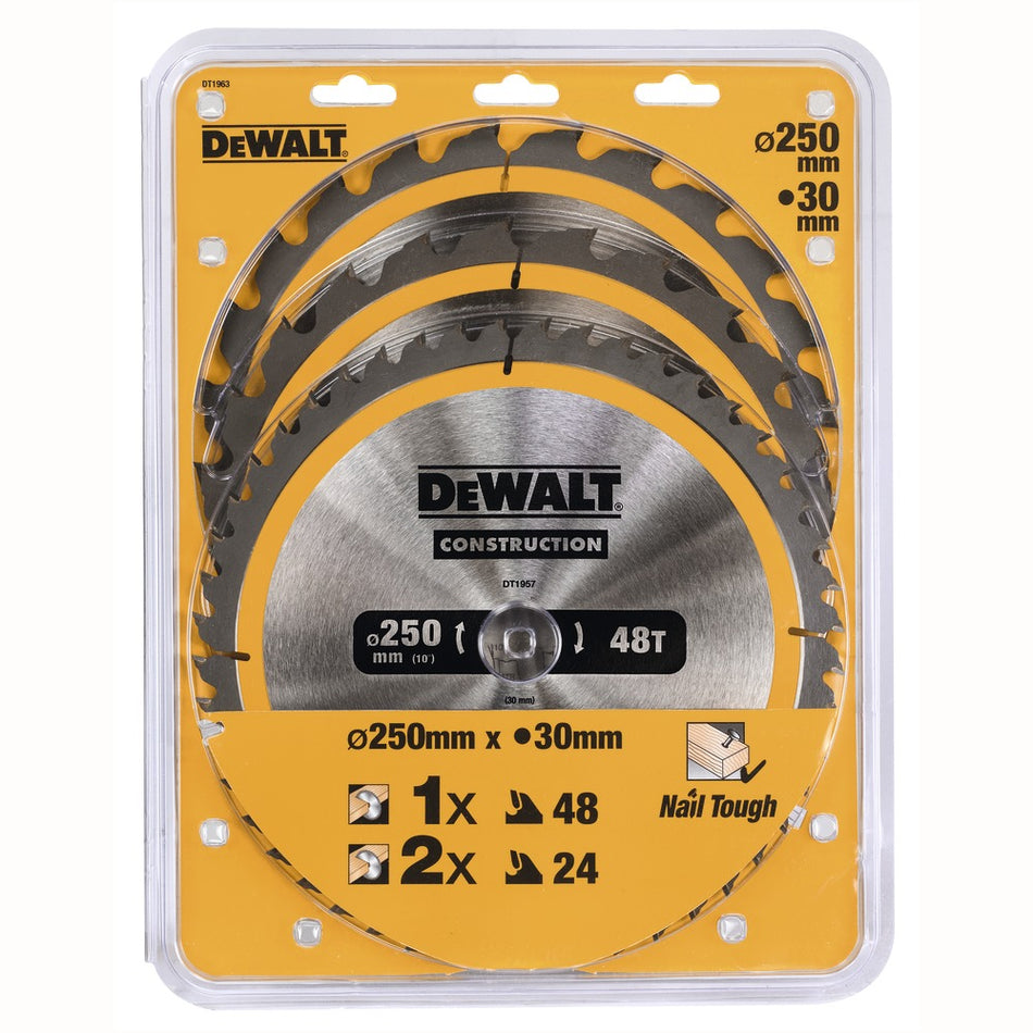 DeWALT Zaagbladen, CZB 3 pack 250x30mm : 2x DT1956-QZ + 1x DT1957-QZ-760571