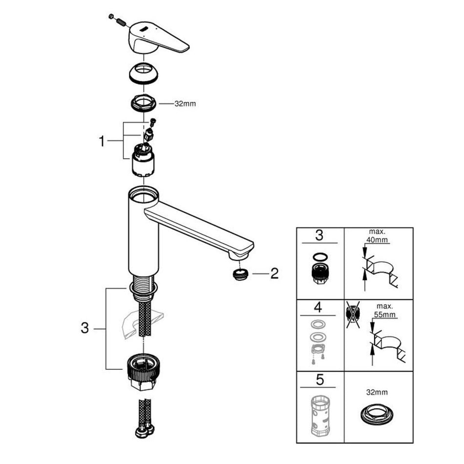 GROHE BauEdge keukenmengkraan laag chroom rechte uitloop 1-greeps 1 stuk-760759