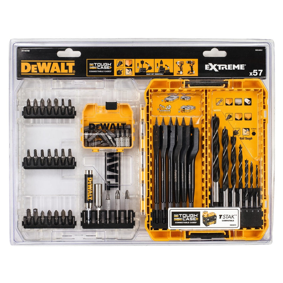 DeWALT 57-delig, speedboor EXTREME™ , Houtboren, en Bits in TOUGH CASE-764268