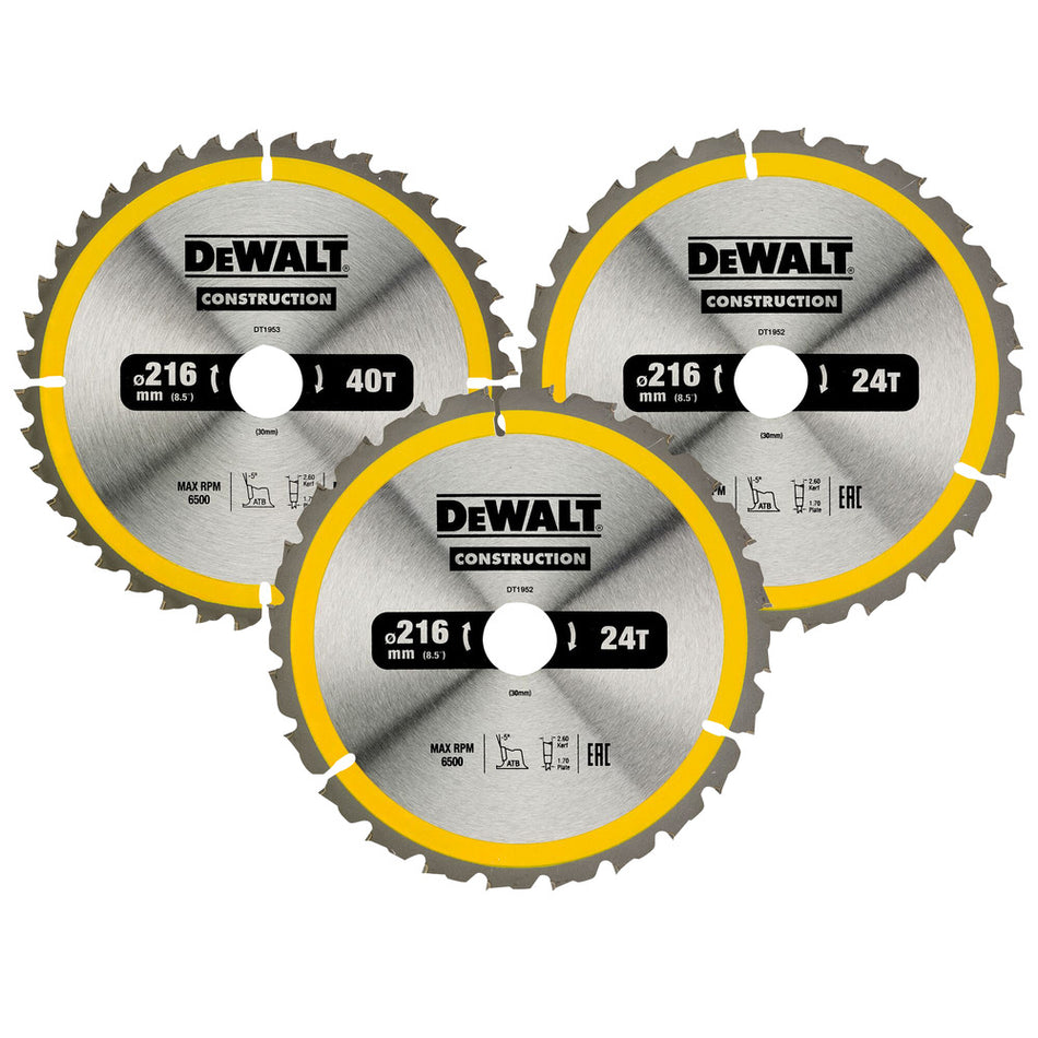 DeWALT Zaagbladen, CZB 3 pack 216x30mm : 2x DT1952-QZ + 1x DT1953-QZ-772015