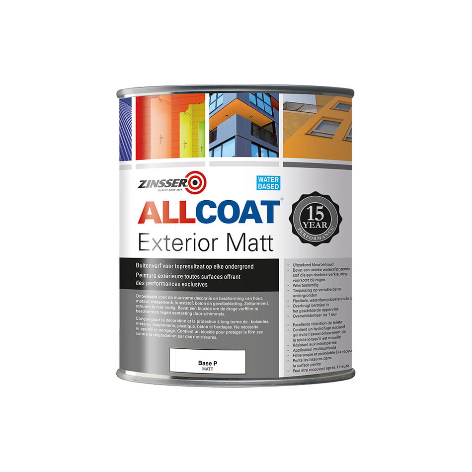Zinsser Muurverf Allcoat Exterior Mat Wit/Base P 1L-778952
