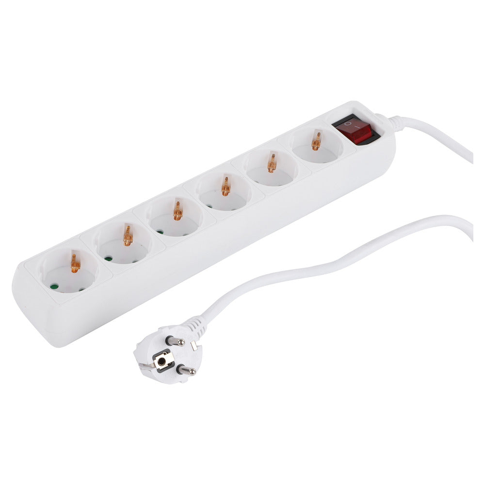Q-Link Stekkerdoos 6-Voudig Wit Randaarde Met Schakelaar  3x1,5mm2 5m-784444