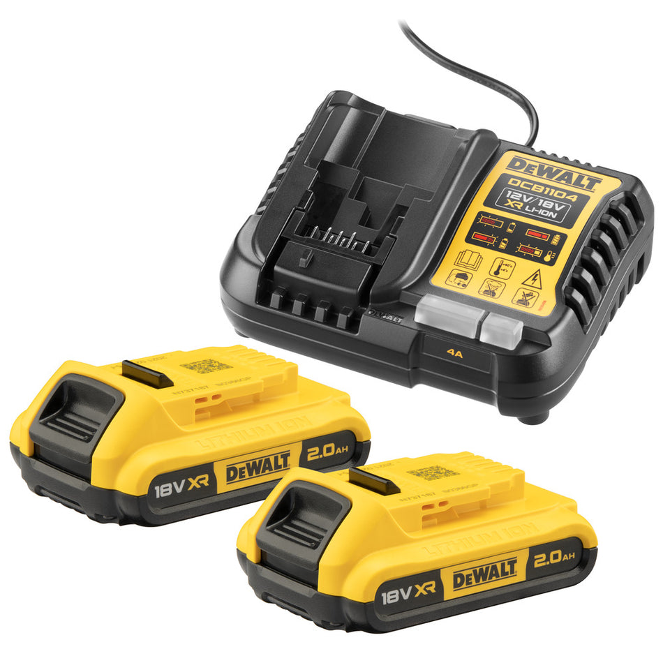 DeWALT DCB1104D2-QW 18V Accu Voordeelset: 2x 2.0Ah Accu's + XR Multilader-807863