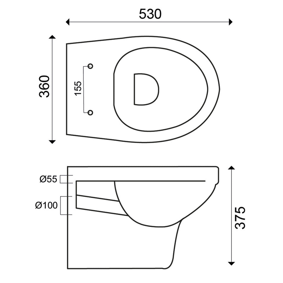 Trevi Wandcloset met Toiletzitting Randloos Diepspoel Glanzend Wit 53cm-809544