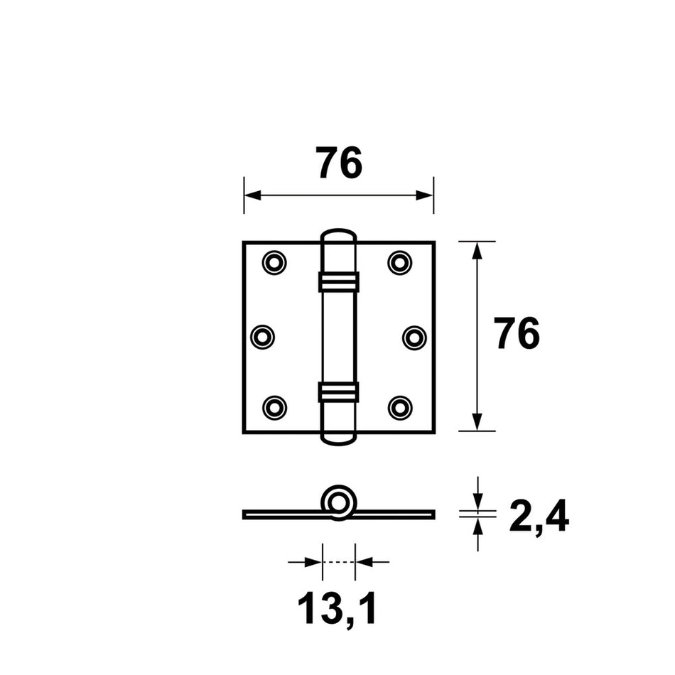 AXA Scharnier Venelite Rechte Hoek Staal Topcoat 76x76mm-820468
