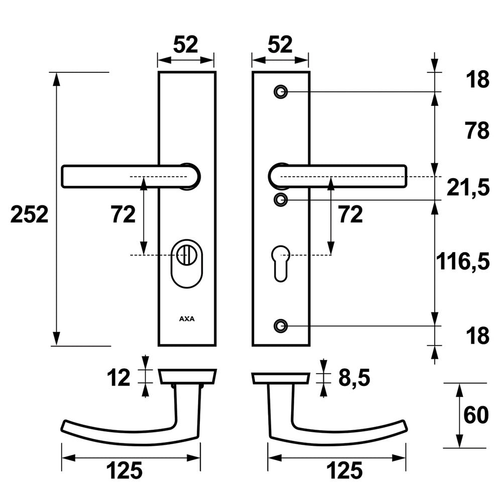 AXA Veiligheidsbeslag Edge Plus Kruk-Kruk PC72 Anti-Kerntrek Aluminium SKG3-820477