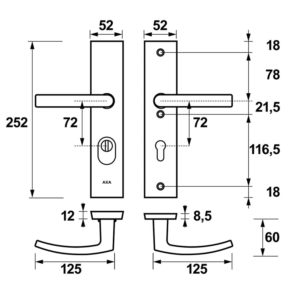 AXA Veiligheidsbeslag Edge Plus Kruk-Kruk PC72 Anti-Kerntrek Zwart SKG3-820481
