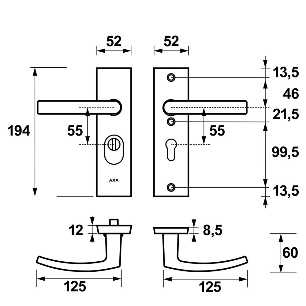 AXA Veiligheidsbeslag Edge Plus Kort Kruk-Kruk PC55 Anti-Kerntrek Zwart SKG3-820482