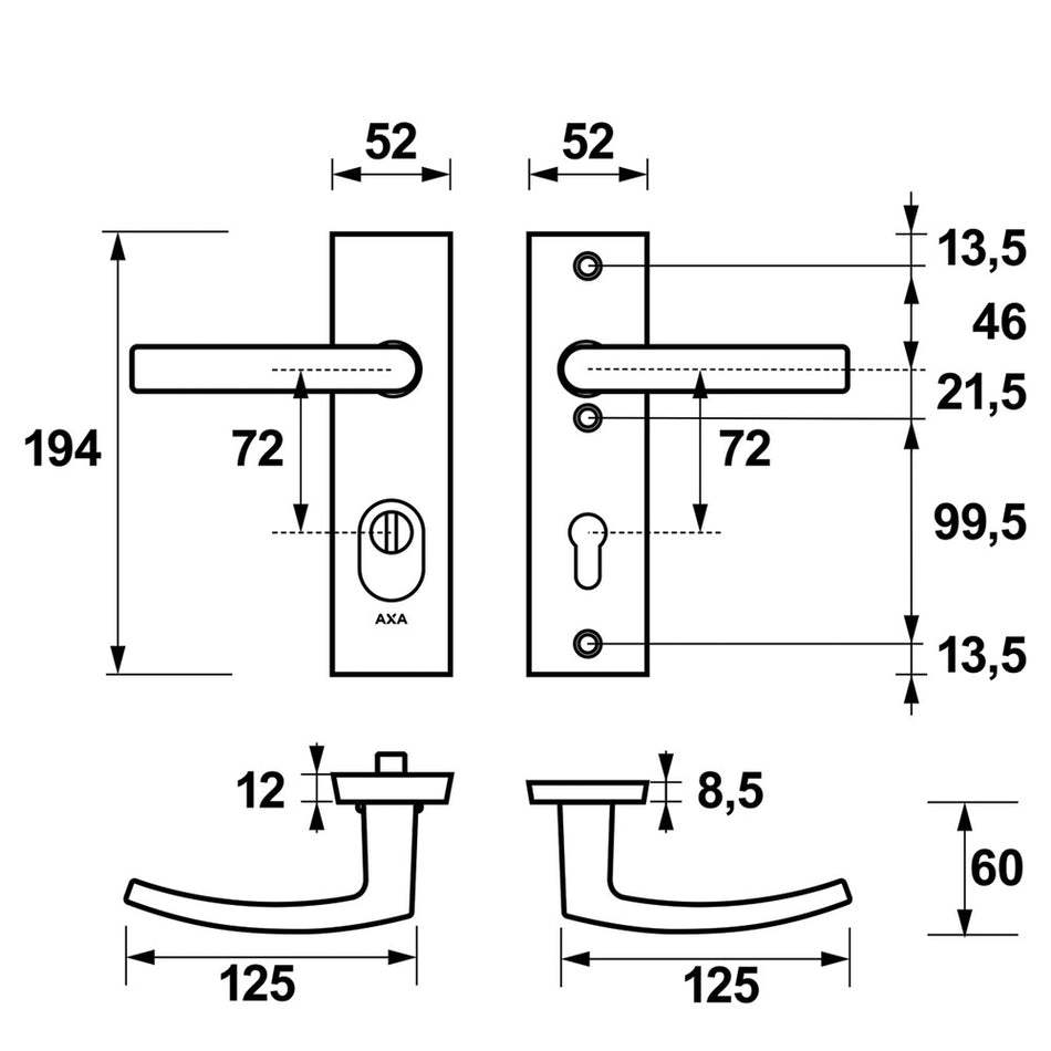 AXA Veiligheidsbeslag Edge Plus Kort Kruk-Kruk PC72 Anti-Kerntrek Zwart SKG3-820483