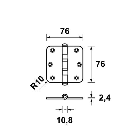 AXA Scharnier Kogellager Ronde Hoek RVS 76x76mm-820486