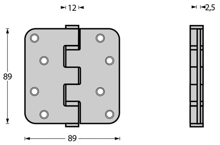 Kogellagerscharnier Afgerond 3,5inch 89x89x25mm Zwart Incl. Zwarte Kruiskopschroeven-820489