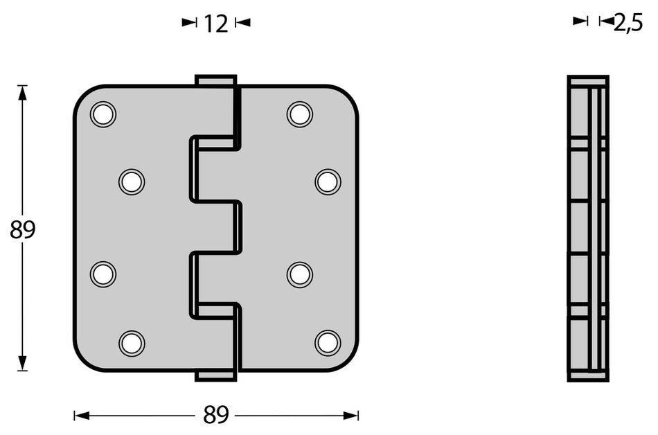 Kogellagerscharnier Afgerond 3,5inch 89x89x25mm Zwart Incl. Zwarte Kruiskopschroeven-820489