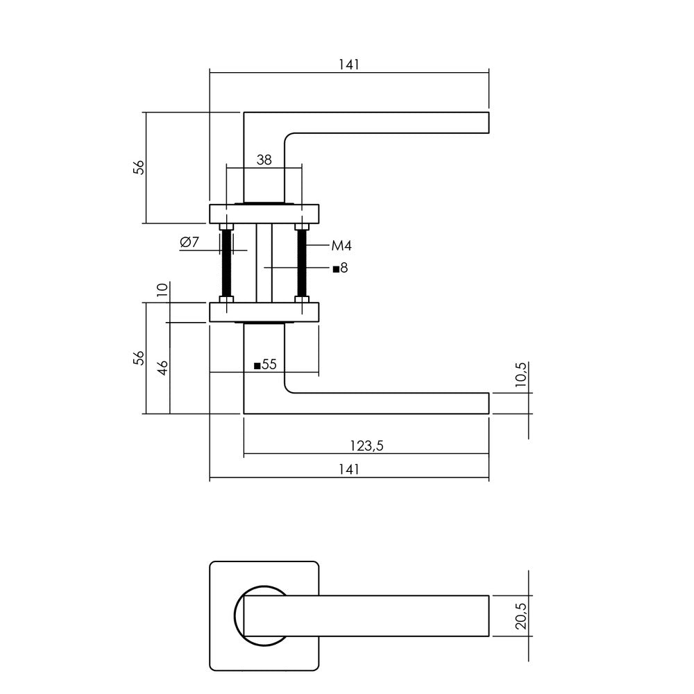 Deurkruk Hera Op Geveerde Rozet 55x55x10mm 7mm Nokken Antraciet-Grijs-820490