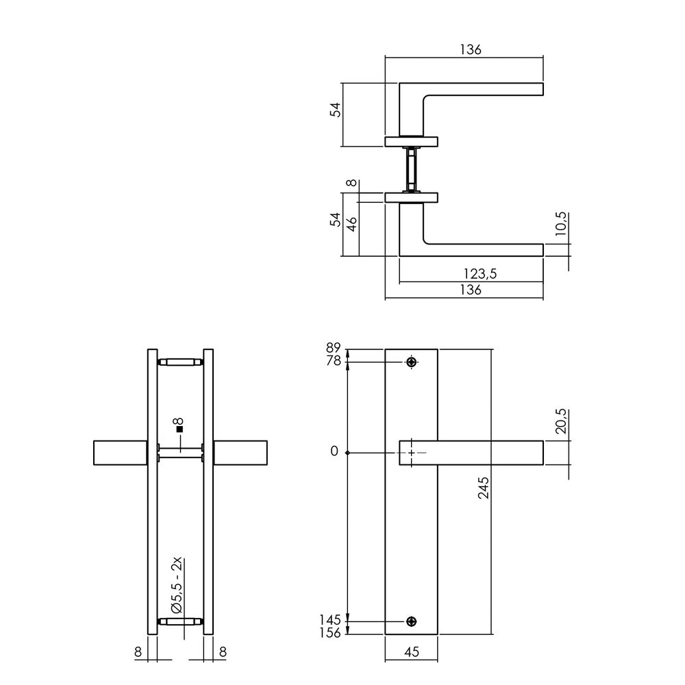 Deurkruk Hera Op Geveerd Langschild 245x45mm Blind Mat Zwart-820492