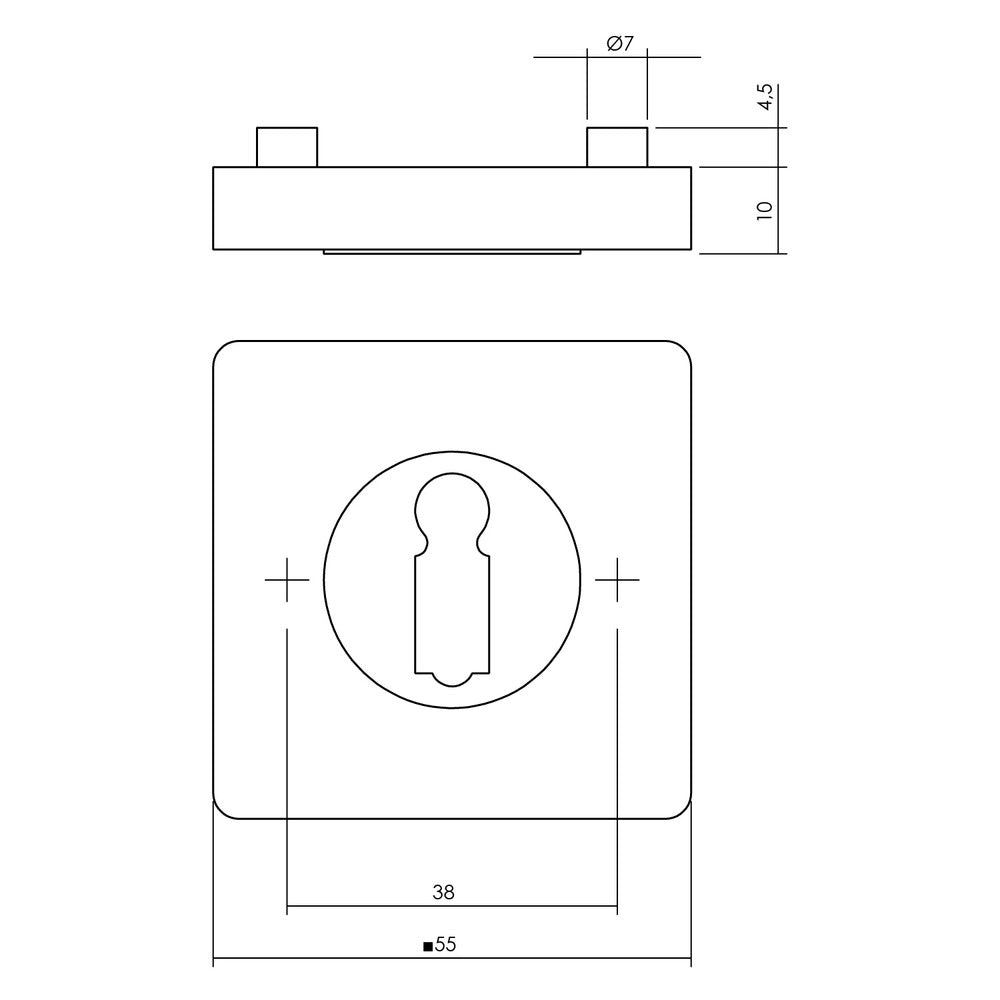 Sleutelplaatjes Verdekt Vierkant 55x55x10mm 7mm Nokken Antraciet-Grijs-820494