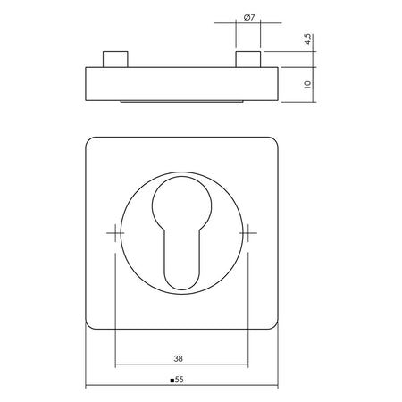 Profielcilinderplaatje Verdekt Vierkant 55x55x10mm 7mm Nokken Antraciet-Grijs-820495