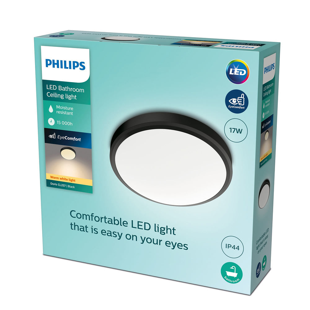 Philips Plafondlamp Doris CL257 Zwart Rond 17W IP44 Ø31,3cm-824785