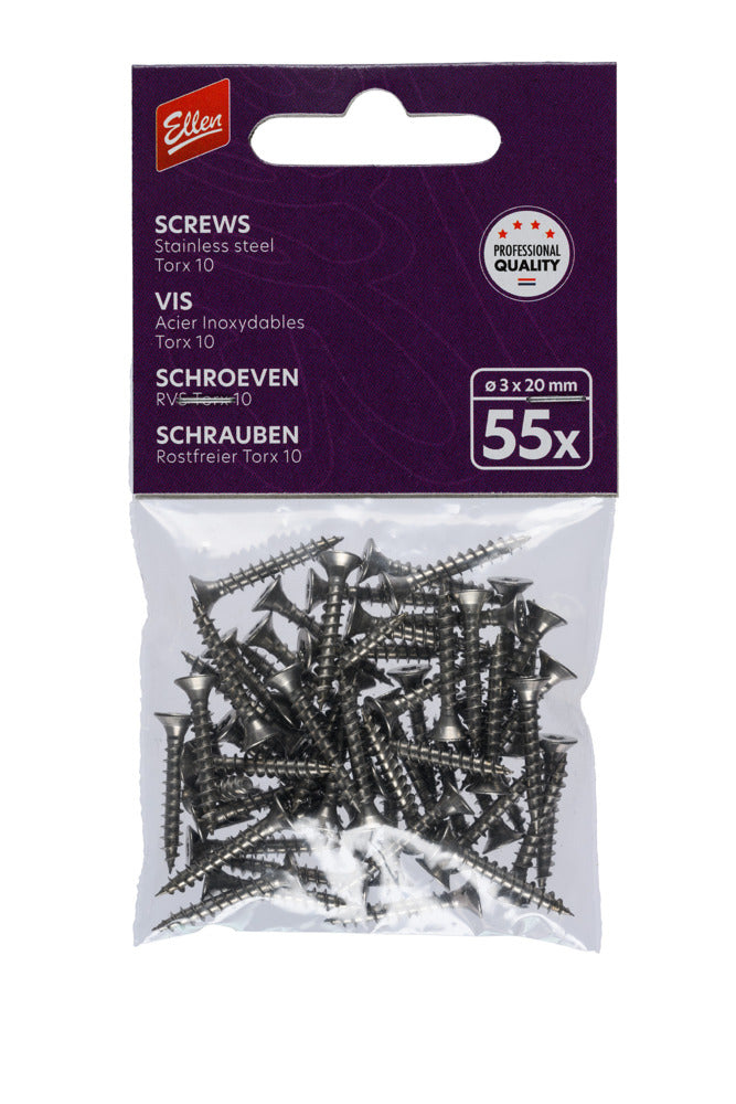 Ellen RVS Torx Schroeven T10 3x20mm 55stuks-846216