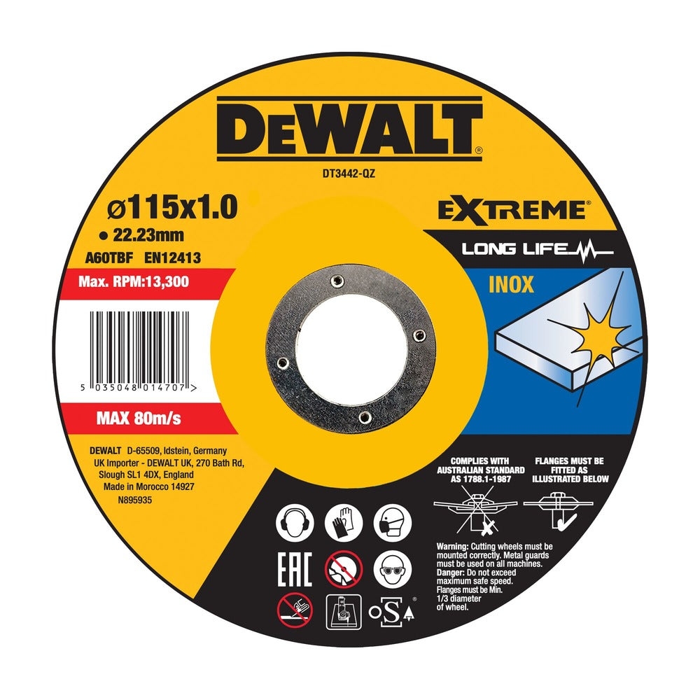 DeWALT Extreme 2X Doorslijpschijf 115x22,2x1mm-856411