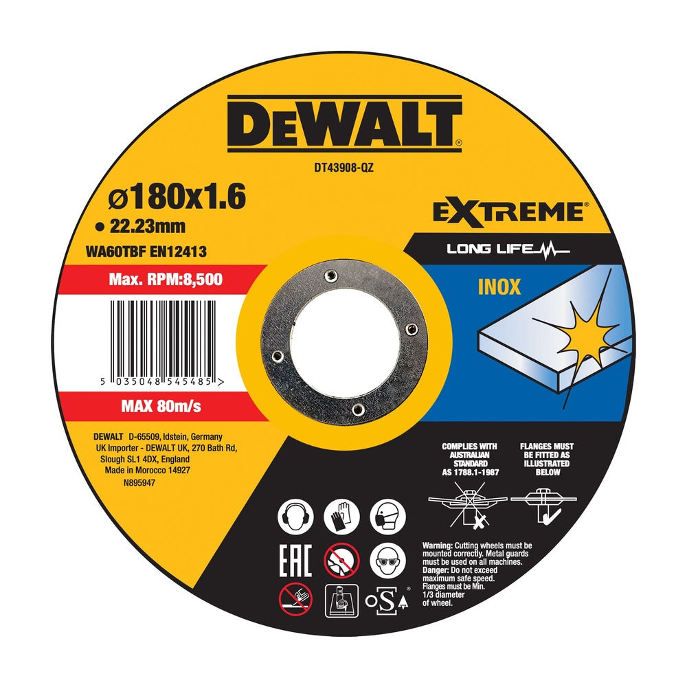 DeWALT Extreme 2X Doorslijpschijf RVS 180x1,6x22,2mm-856423