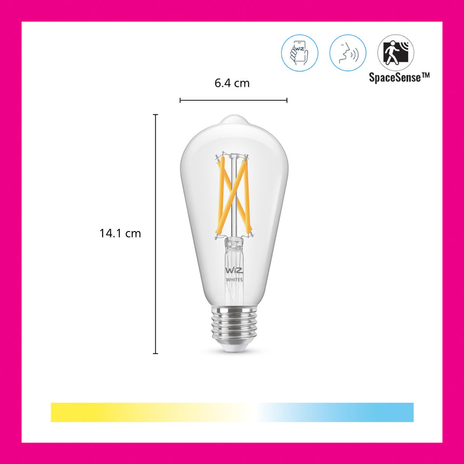 WiZ Slimme LED-Lamp E27 60W Filament ST64 Warm tot Koelwit Licht Transparant-864106