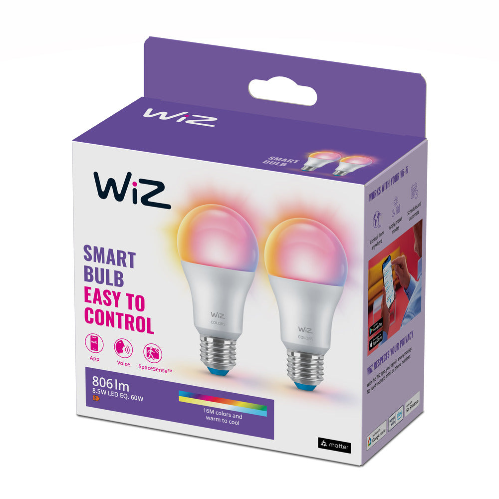 WiZ Slimme LED-Lamp E27 60W A60 Gekleurd en Wit Licht Mat 2st-864140