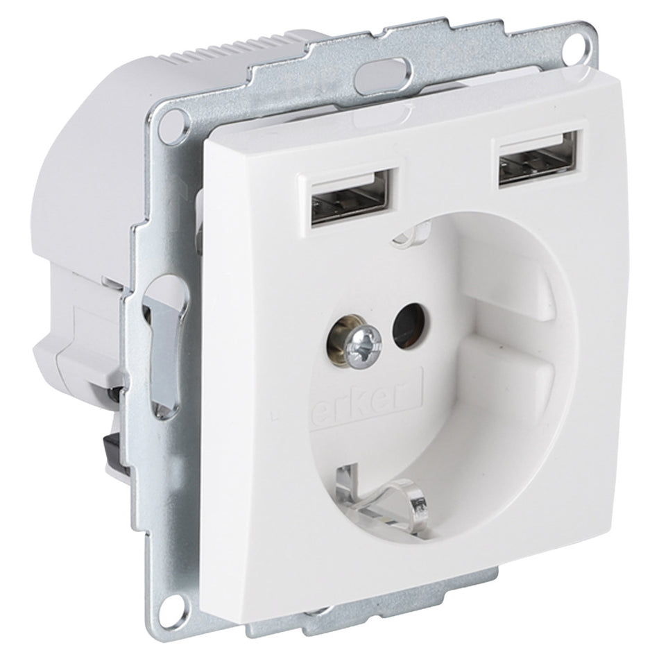 Berker S1 Inbouw Contactdoos 1-Voudig RA USB A/A 3.1A Polarwit-866196