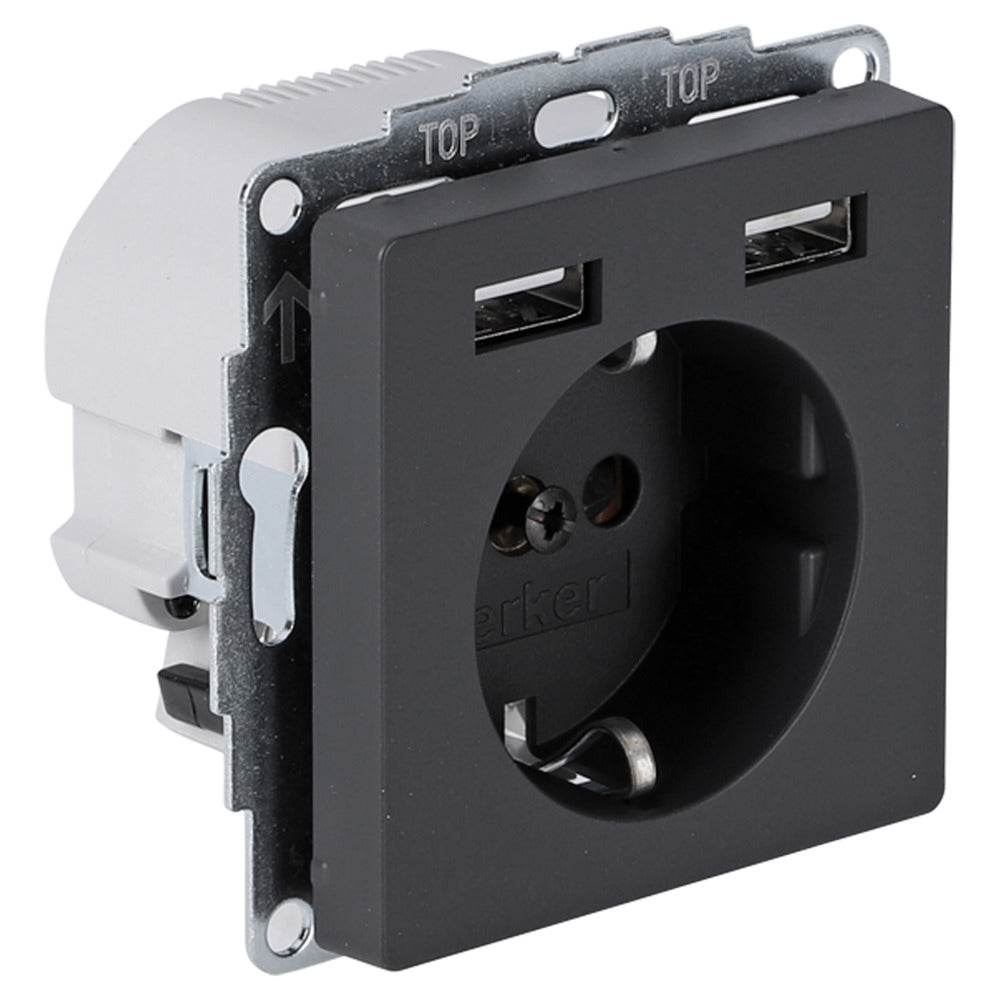 Berker Q1 Inbouw Contactdoos 1-Voudig RA USB A/A Antraciet-866222