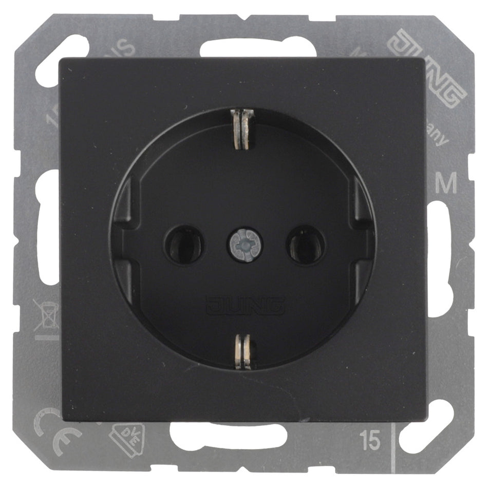 Jung A550 Inbouw Contactdoos 1-Voudig Randaarde Mat Zwart-866244